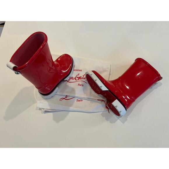 $555 NEW Christian Louboutin Girl's Pluie Rain Boots Red Size 33 US 1.5 - Picture 5 of 13